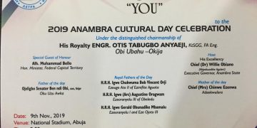 ANAMBRA DAY HOLDS ON 9TH NOVEMBER 2019
