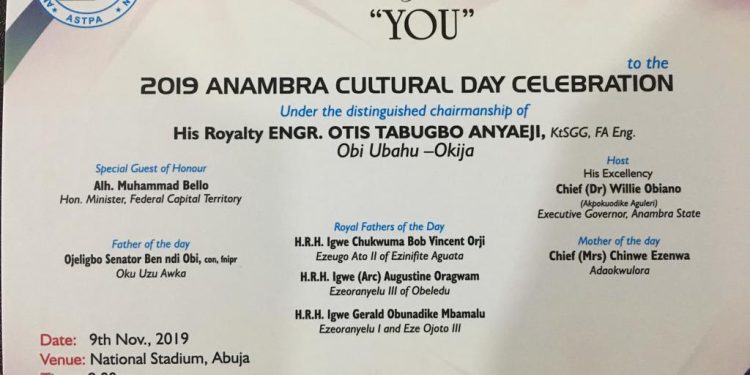 ANAMBRA DAY HOLDS ON 9TH NOVEMBER 2019